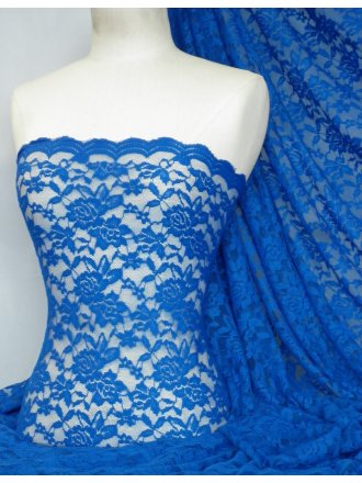 Lace Rose Design Scalloped 4 Way Stretch Fabric- Royal Blue Q723 RBL